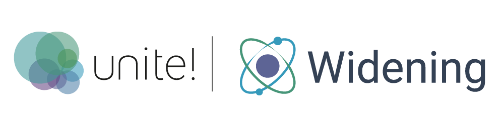 The Unite! Widening logo, featuring coloured circles and an atom symbol.